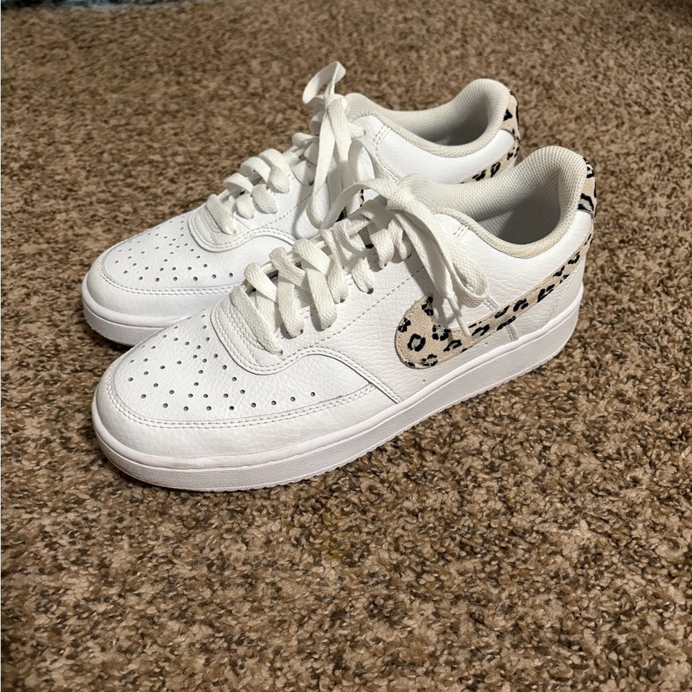 Nike Women's White Sneakers with Leopard Accents